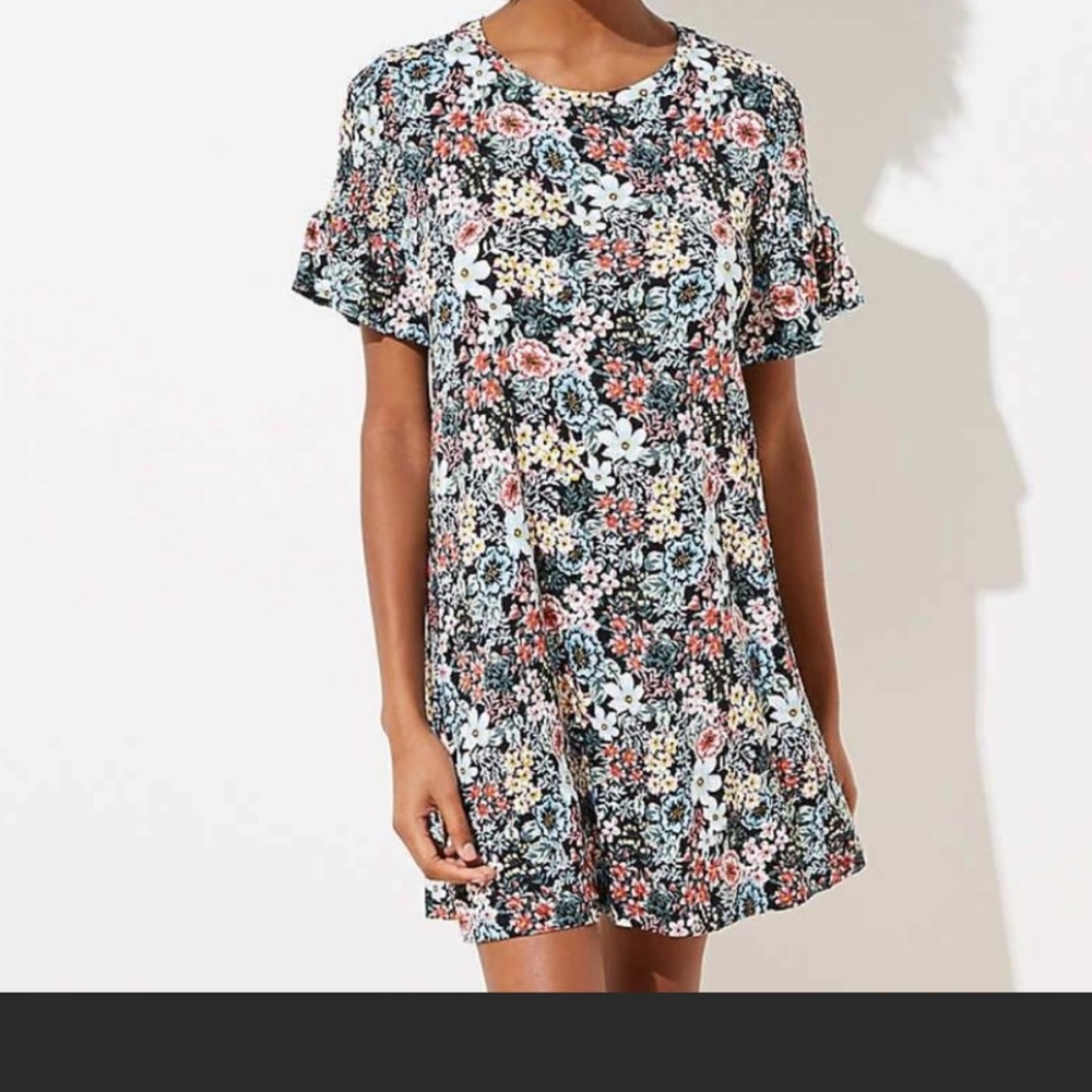 Ann Taylor Loft black floral swing tshirt dress